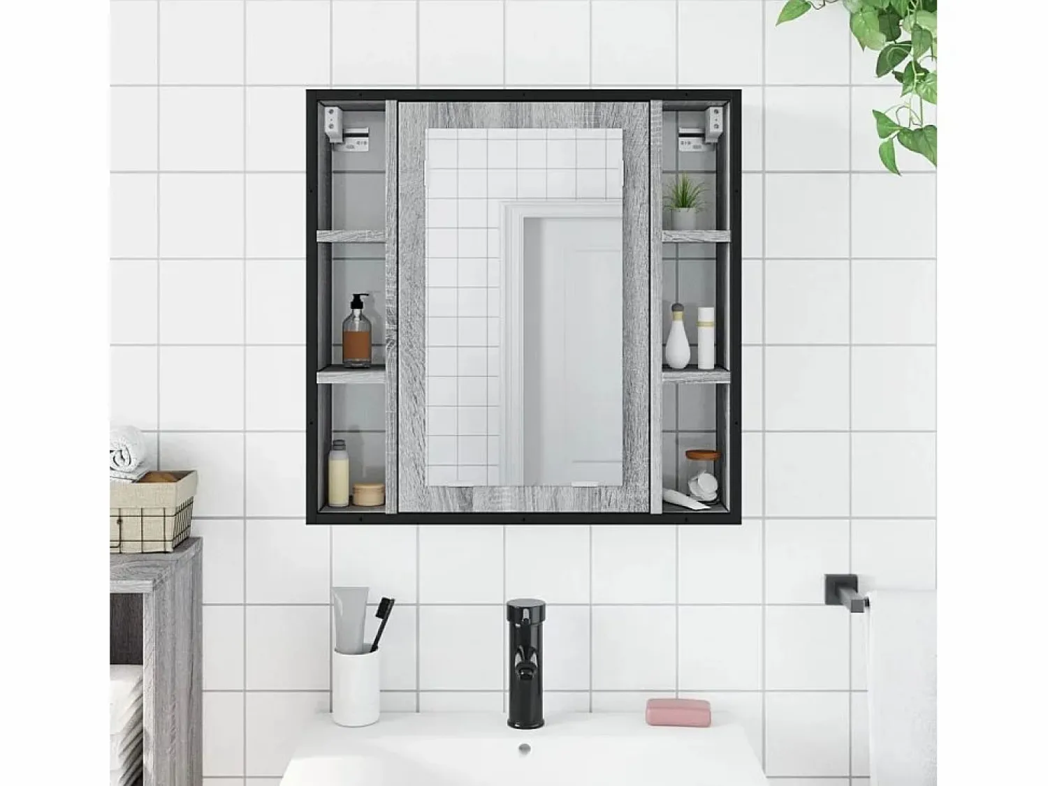 Hot Armario con espejo de baño madera Sonoma 60x16x60 cm ES614755 Mueble De Pared Para Baño