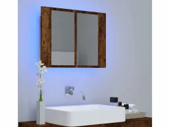 Armario con espejo LED madera roble ahumado 60x12x45 cm ES433600