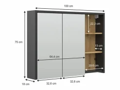 Clearance Armario con espejo para baño roble artesanal 100x18x75 viola Mueble De Pared Para Baño