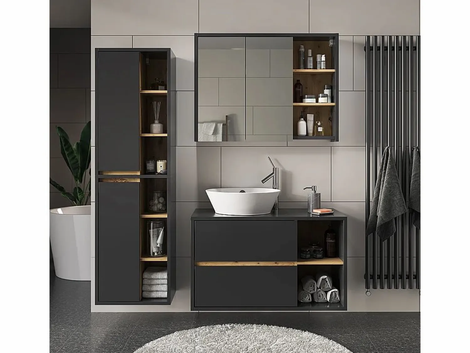 Clearance Armario con espejo para baño roble artesanal 100x18x75 viola Mueble De Pared Para Baño