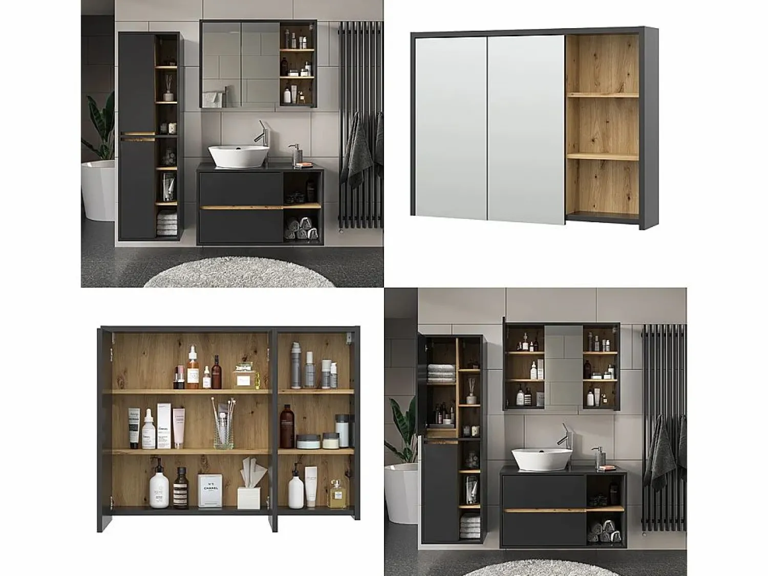 Clearance Armario con espejo para baño roble artesanal 100x18x75 viola Mueble De Pared Para Baño