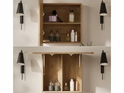 Discount Armario con espejo para baño roble dorado 70x17.4x50 zino Mueble De Pared Para Baño