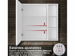 Best Armario con espejo para baño Armario principal 70 x 50 x 13 cm,Armario auxiliar 70 x 20 x 13 cm Con 3 estantes,acabado espejo de alta definición Blanco
