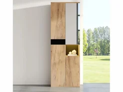 Online Hauss Spole Armario con espejo y 4 puertas - Acabado negro y natural Color natural claro