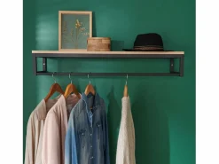 New Armario con estante de pared de madera y metal GRIF Negro