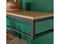 New Armario con estante de pared de madera y metal GRIF Negro