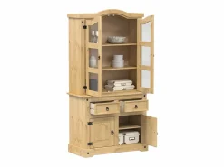 New vidaxl Armario con vitrina Corona madera maciza pino 100x48,5x179 cm Color natural claro