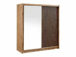 Vente-unique Armario corredero CALOWI de 2 puertas con espejo, ancho 203 cm, color natural y negro
