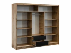 Vente-unique Armario corredero CALOWI de 3 puertas con espejo, ancho 250 cm, color natural y negro