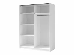 Vente-unique Armario corredero de 2 puertas con espejo, 150 cm de ancho, color y natural - CALELA Blanco