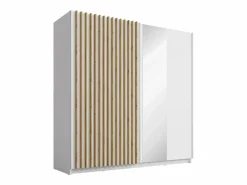 Discount Vente-unique Armario corredero TINDANIA de 2 puertas con espejo, ancho 200 cm, color blanco y natural Color natural claro / Blanco