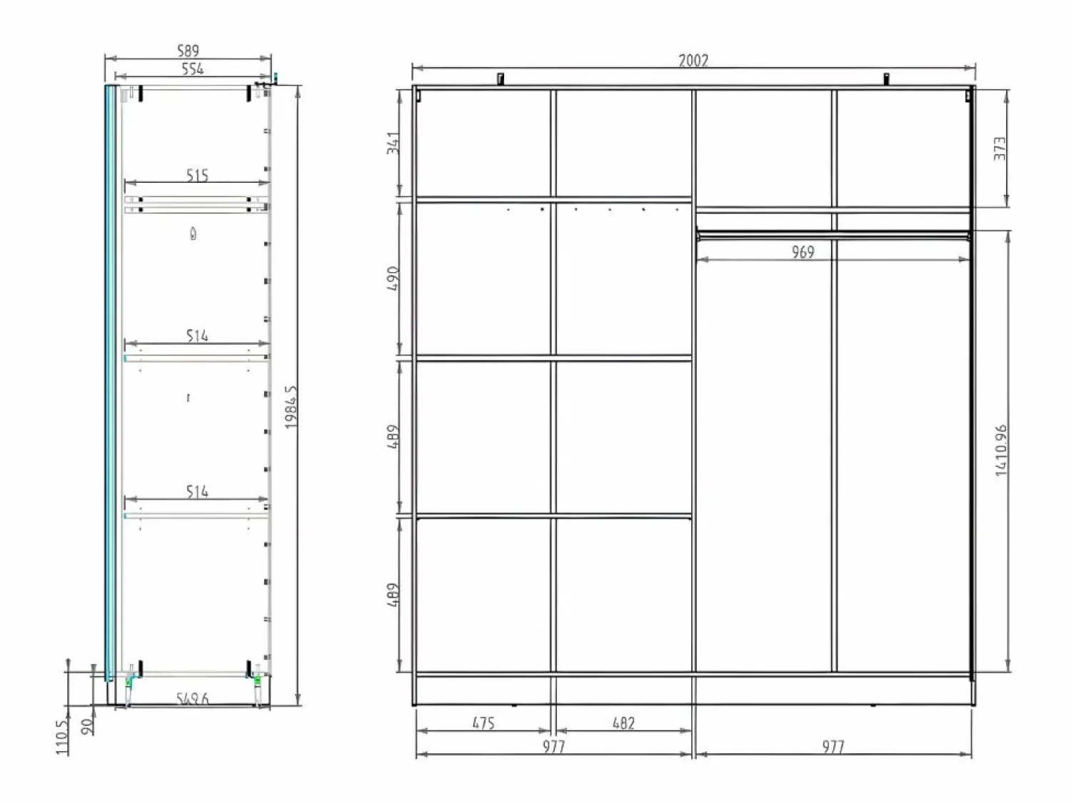 Discount Vente-unique Armario corredero TINDANIA de 2 puertas con espejo, ancho 200 cm, color blanco y natural Color natural claro / Blanco