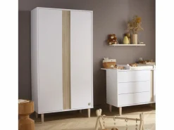 Sauthon Armario de 2 puertas con detalle de imitación de madera texturizada y patas de madera