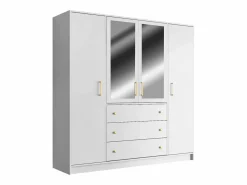 Outlet Vente-unique Armario de 4 puertas y 3 cajones con espejo L196 cm - LIZANDRO Blanco