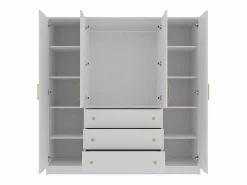 Outlet Vente-unique Armario de 4 puertas y 3 cajones con espejo L196 cm - LIZANDRO Blanco