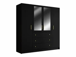 Best Vente-unique Armario de 4 puertas y 3 cajones con espejos, 196 cm de ancho, - LIZANDRO Negro