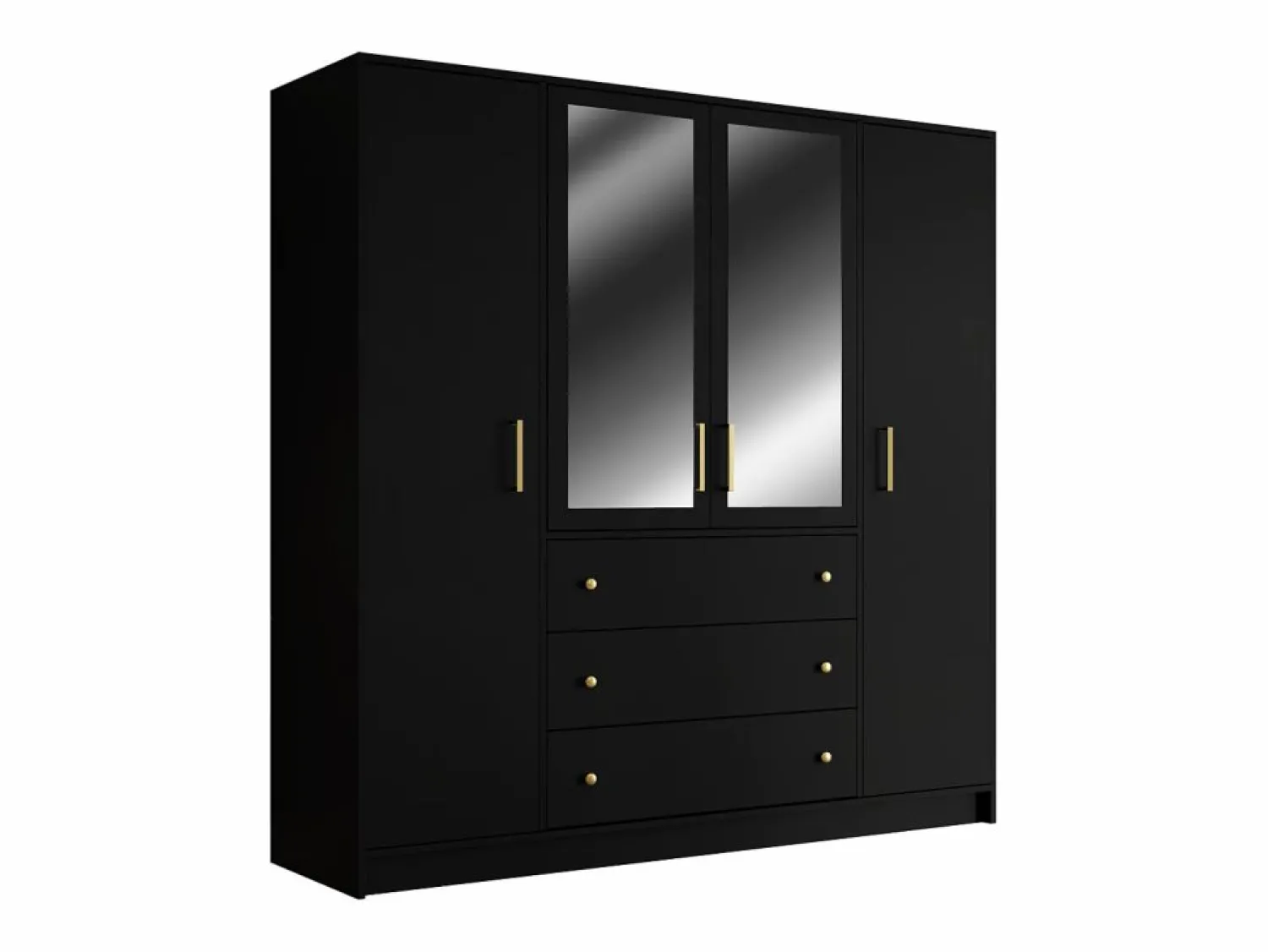 Best Vente-unique Armario de 4 puertas y 3 cajones con espejos, 196 cm de ancho, - LIZANDRO Negro