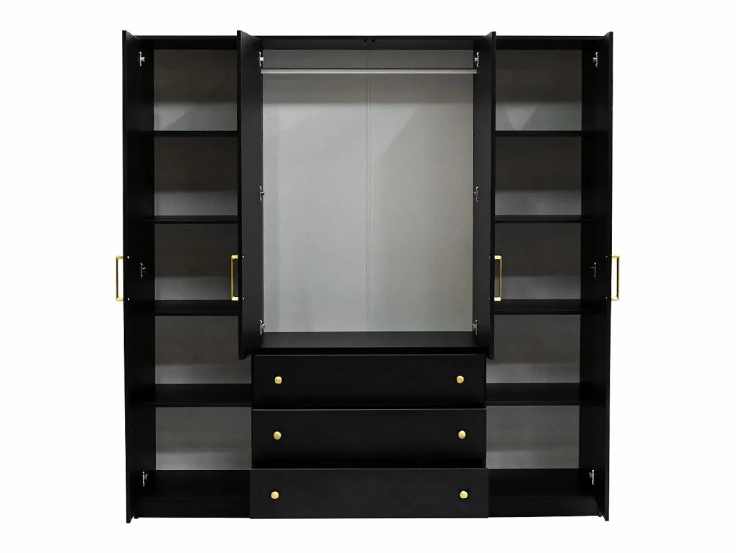 Best Vente-unique Armario de 4 puertas y 3 cajones con espejos, 196 cm de ancho, - LIZANDRO Negro