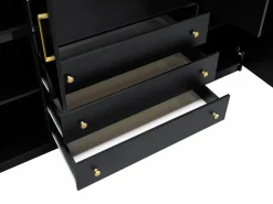 Best Vente-unique Armario de 4 puertas y 3 cajones con espejos, 196 cm de ancho, - LIZANDRO Negro
