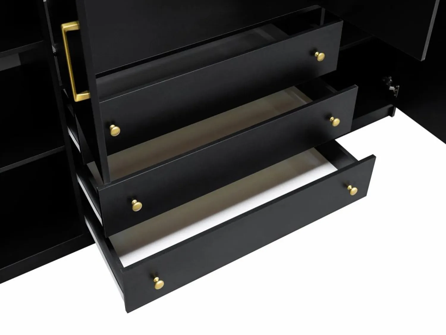 Best Vente-unique Armario de 4 puertas y 3 cajones con espejos, 196 cm de ancho, - LIZANDRO Negro
