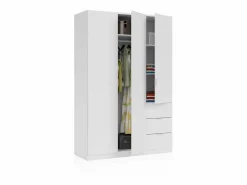 duehome Armario de 3 puertas y 3 cajones en blanco 135x200 cm Magan Blanco