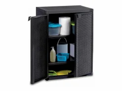 Clearance vidaxl Armario de almacenaje de jardín PP ratán 65x45x88 cm Negro