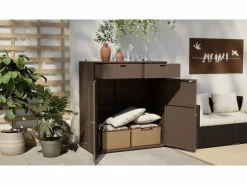 Armario de almacenaje de jardín ratán PE 105x55x113 cm Baúl De Jardín