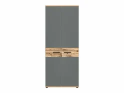 Meublorama Armario de almacenamiento de oficina 2 puertas – y roble claro – SELMA Gris antracita