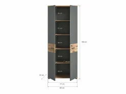 Meublorama Armario de almacenamiento de oficina 2 puertas – y roble claro – SELMA Gris antracita
