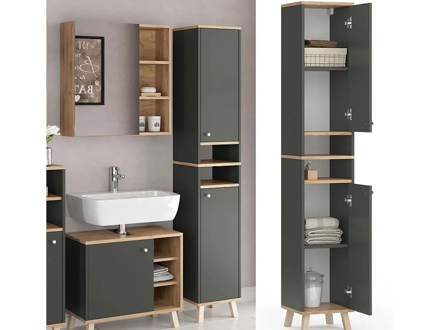 Vicco Armario de baño antracita 30x30x174 senyo