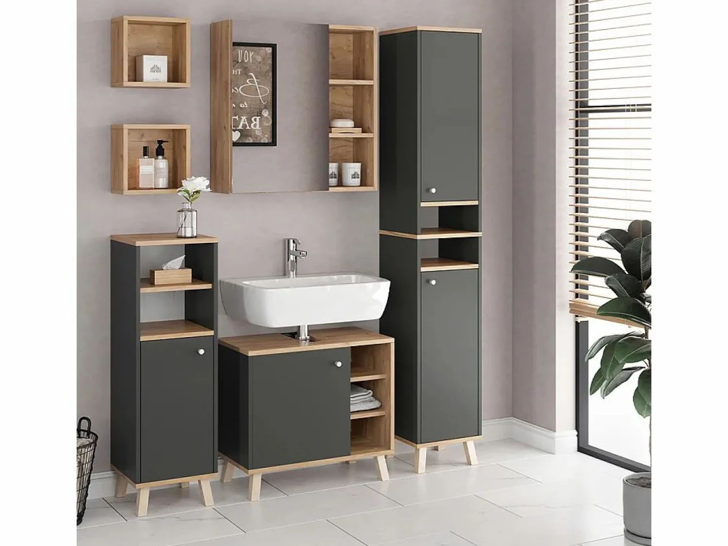 Vicco Armario de baño antracita 30x30x174 senyo