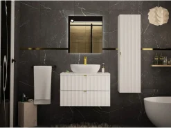 Clearance Armario de baño para lavabo de 80 cm con frentes acanalados Arcos Blanco