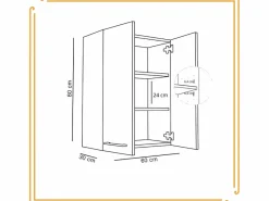 Armario de baño colgante de 60 cm sobre el lavabo con estantes para lavadora en roble artesanal y negro.