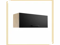 Armario de baño colgante horizontal de 80 cm Pawlacz con estantes en roble craft y negro.