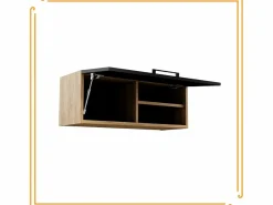 Armario de baño colgante horizontal de 80 cm Pawlacz con estantes en roble craft y negro.