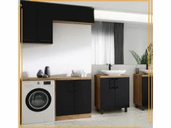 Armario de baño colgante horizontal de 80 cm Pawlacz con estantes en roble craft y negro.