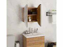 Best vidaxl Armario de baño con espejo redondo y LED roble 40x40x17,5 cm Color natural claro
