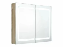 Clearance Armario de baño con espejo y LED color roble 80x12x68 cm ES974393 Marru00f3n