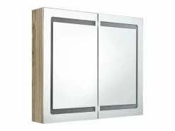 Clearance Armario de baño con espejo y LED color roble 80x12x68 cm ES974393 Marru00f3n