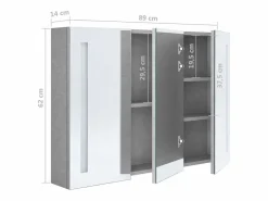 Hot Armario de baño con espejo LED hormigón 89x14x62 cm Mueble De Pared Para Baño