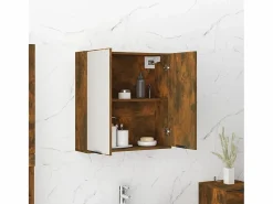 Hot Armario de baño con espejo color roble ahumado 64x20x67 cm ES524022 Mueble De Pared Para Baño