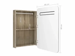 Outlet Armario de baño con espejo y LED y roble 60x11x80 cm Mueble De Pared Para Baño