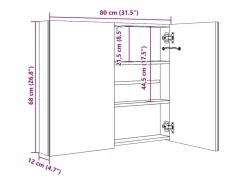 vidaxl Armario de baño con espejo LED brillante 80x12x68 cm