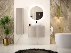 Clearance Armario de baño de cachemira para lavabo de 80 cm con frentes ranurados Aqua Beige