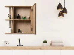 OZAIA Armario de baño de pared de teca con espejo - Ancho 65 x Prof. 20 x Alt. 65 cm - CIMAHI