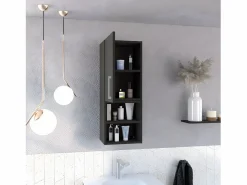 Clearance TuHome Armario de Baño de Pared Madrid, con estantes 80CM A X 25CM P X 30CM L Wengue Negro