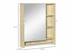 Outlet Basic Armario de baño Enebro Kleankin con espejo, estantes y toallero natural 70x60x15 cm Color natural claro
