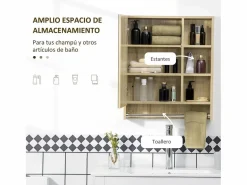 Outlet Basic Armario de baño Enebro Kleankin con espejo, estantes y toallero natural 70x60x15 cm Color natural claro