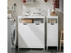 New Sobuy Armario de Baño Mueble Baño Auxiliar Organizador con 1 Comportamiento Abierto y 2 Puertas 70 x 35 x 90 cm BZR121-W ES Blanco