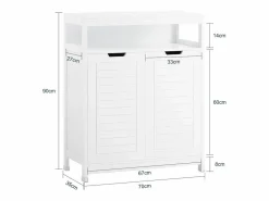 New Sobuy Armario de Baño Mueble Baño Auxiliar Organizador con 1 Comportamiento Abierto y 2 Puertas 70 x 35 x 90 cm BZR121-W ES Blanco